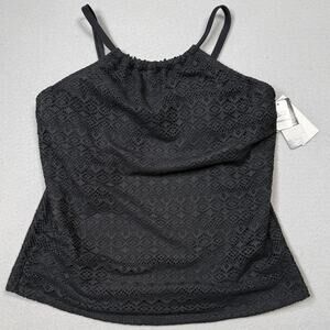 Island Escape Women's Crochet Underwire Tankini Swim Top, Black 12 $40